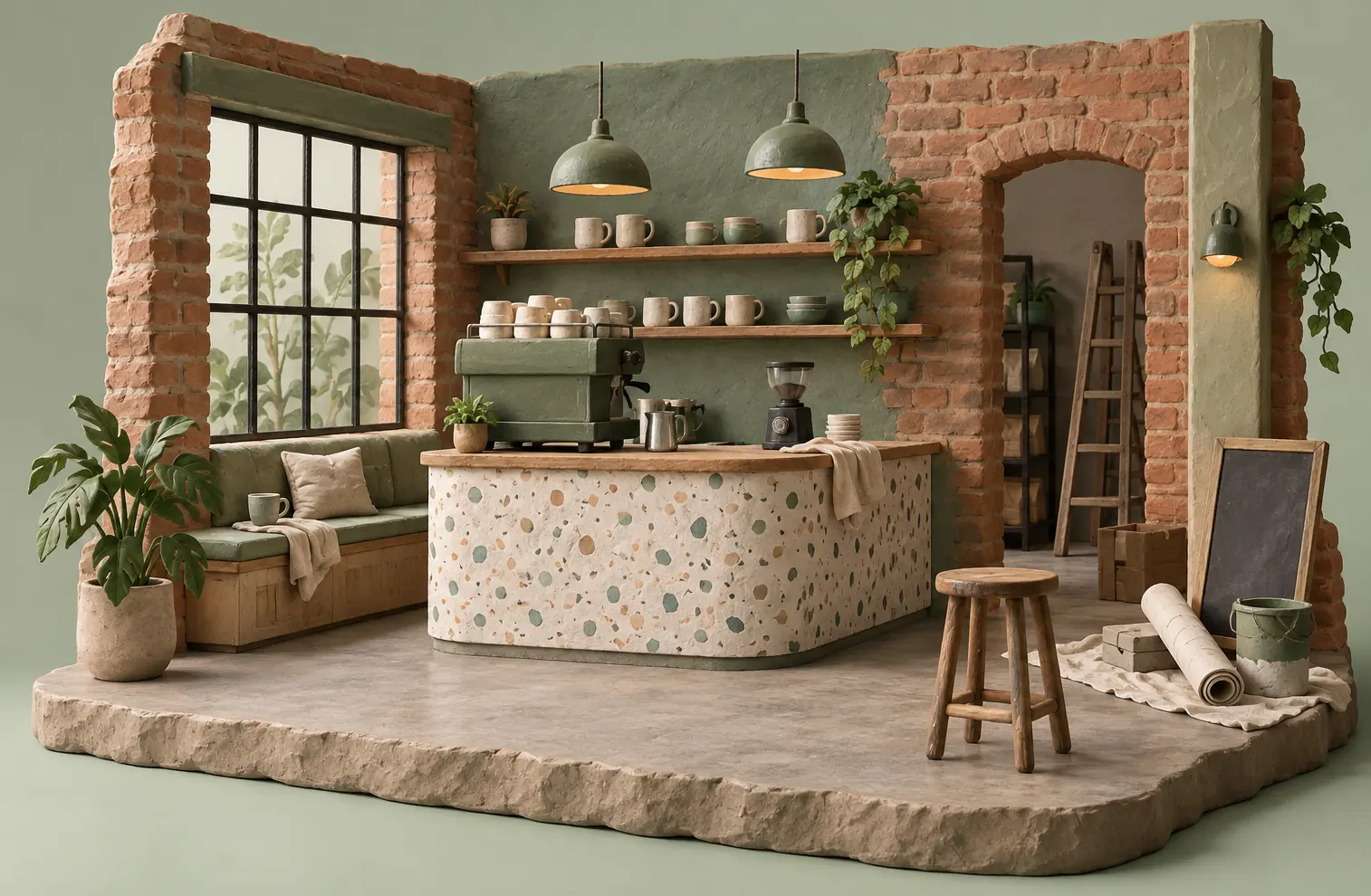 Illustration of cafés and their working space