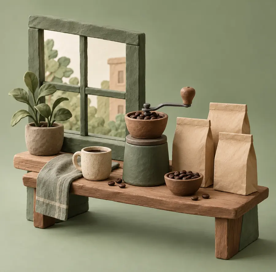 Illustration of cafés equipment and workspace